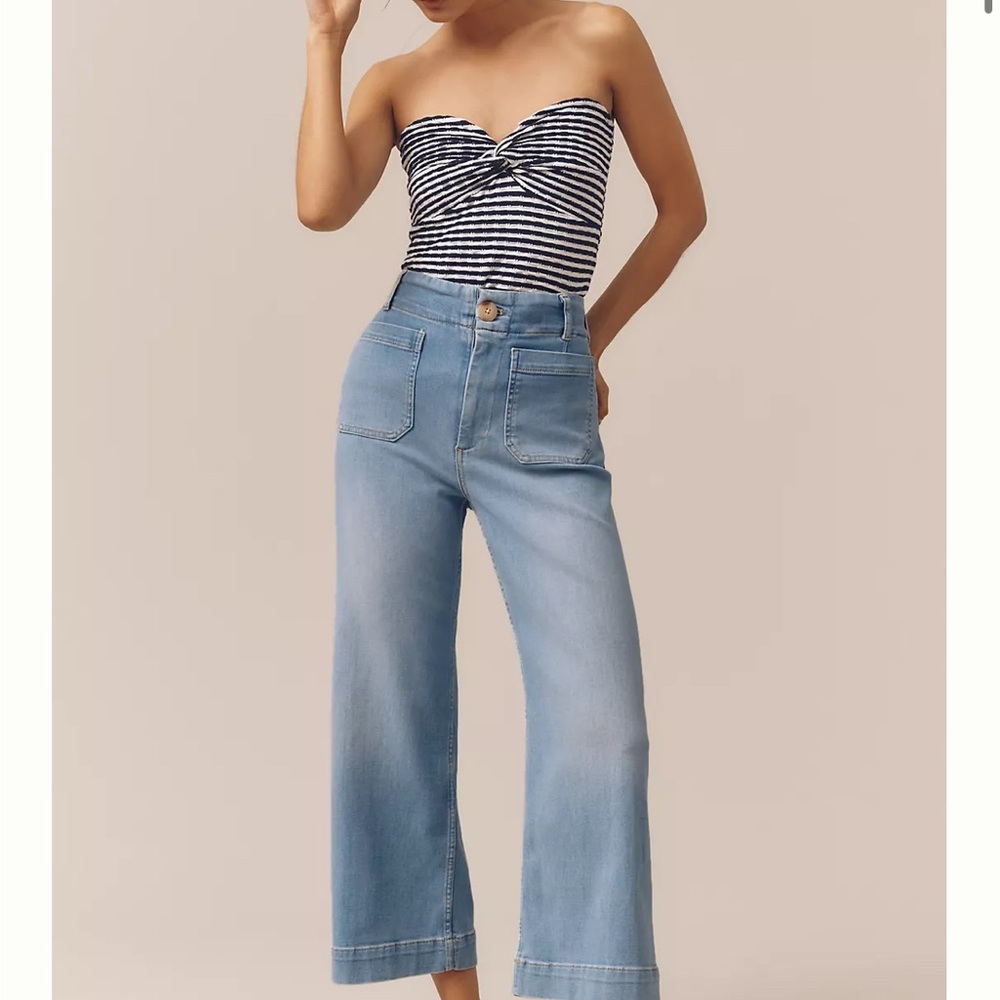 Anthropologie Blue Flare Wide Leg Jeans
